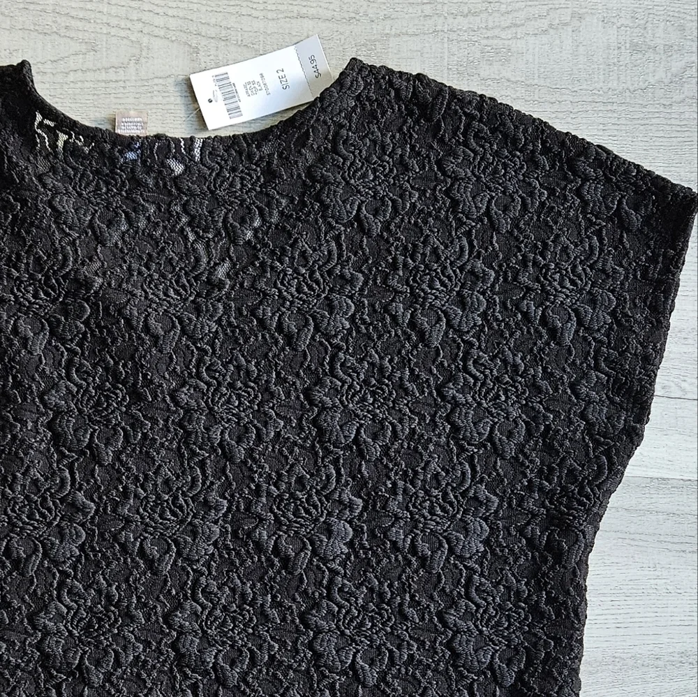 NWT Chico's Textured Black Lace Cap Sleeve Top Size 2 Womens Large - Picture 4 of 15